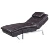 Padilla - Synthetic Leather Chaise Lounge With Pillow USB - Brown - Image 12