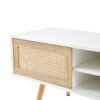 55.12" Rattan TV Cabinet, Double Sliding Doors For Storage, Adjustable Shelf, Solid Wood Legs, TV Console For Living Room - White - Image 12