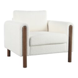 Oversized Accent Chair With Upholstery, Curved Armrests - White
