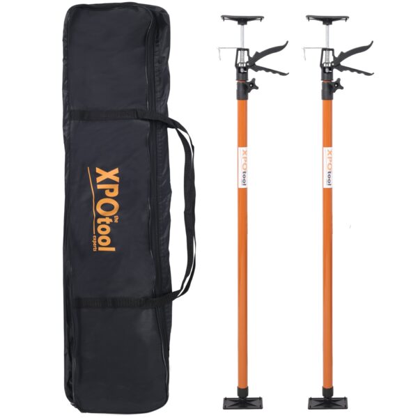 2 Pack Adjustable Steel Support Pole System For Drywalls And Cabinets, Extends 45 To 114", With Carry Bag - Black / Brown