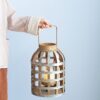 Decorative Lantern With Handle, Wooden Lantern For Indoor Outdoor, Home Garden Wedding - Silver - Image 3