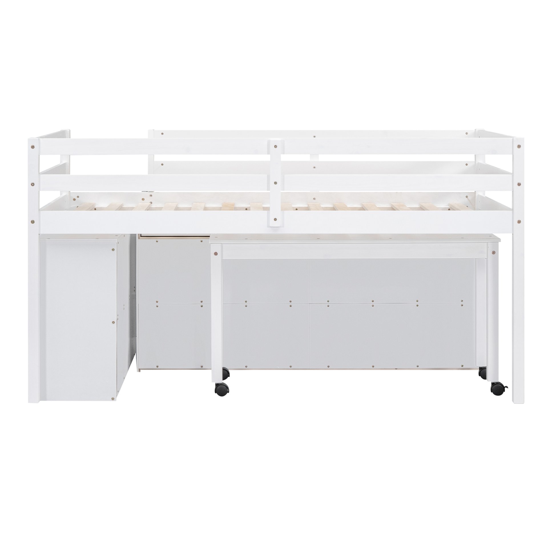 Twin Size Loft Bed With Retractable Writing Desk And 4 Drawers, With Lateral Portable Desk And Shelves - White - Image 14