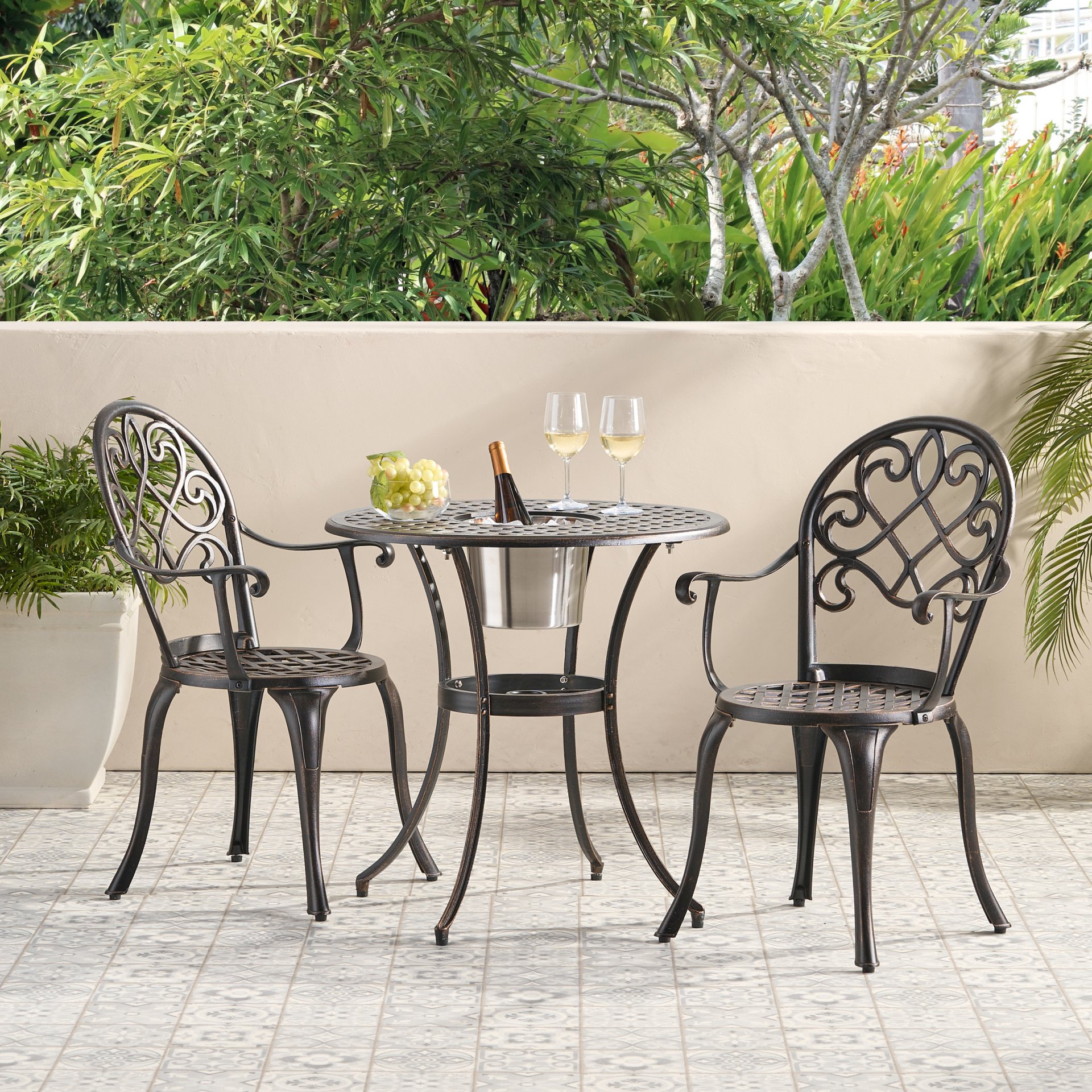 3 Piece Outdoor Aluminium Cast Bistro Set With Ice Bucket - Copper - Image 2