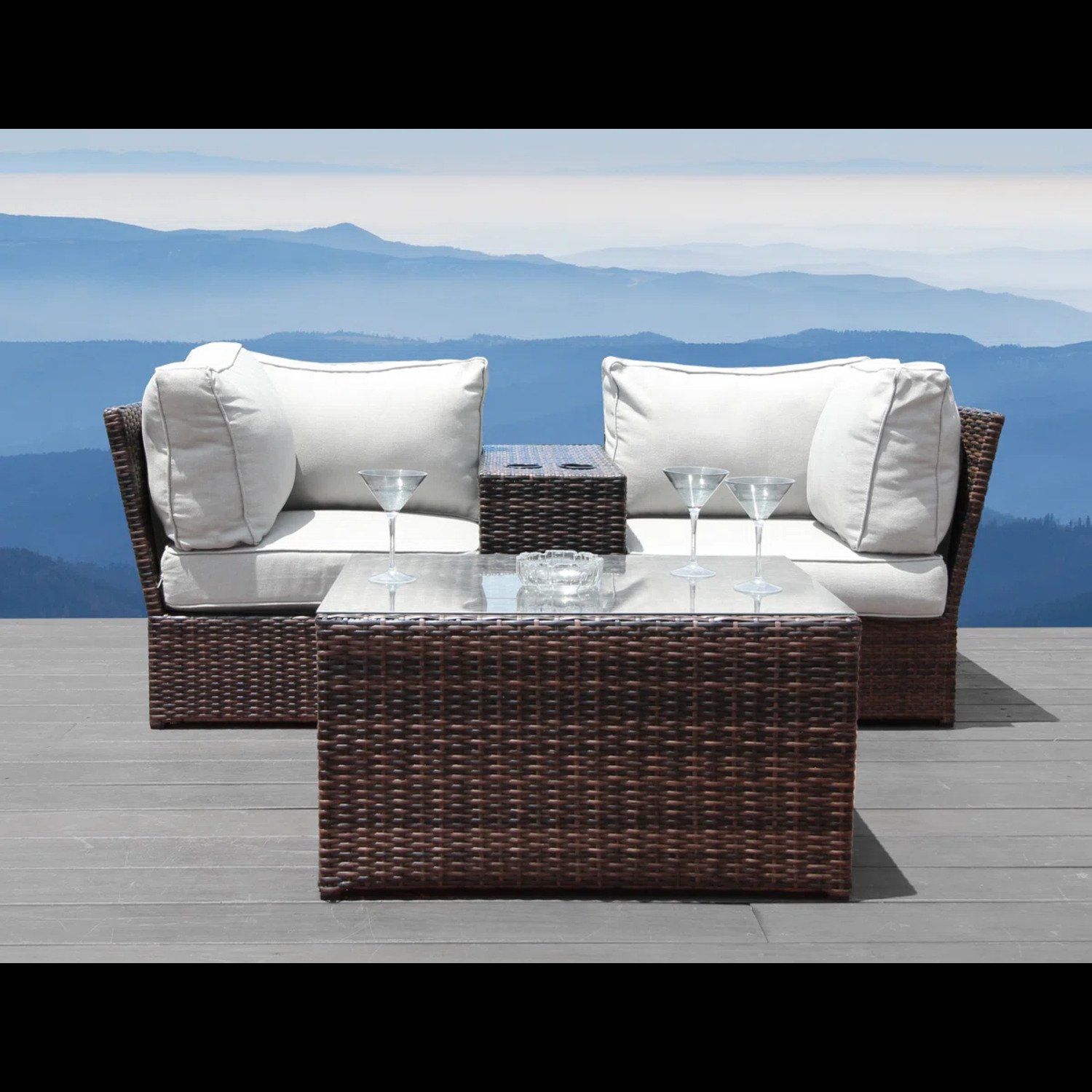 Handcrafted 2 Piece Outdoor Rattan Seating Group With Cushions - Espresso - Image 7