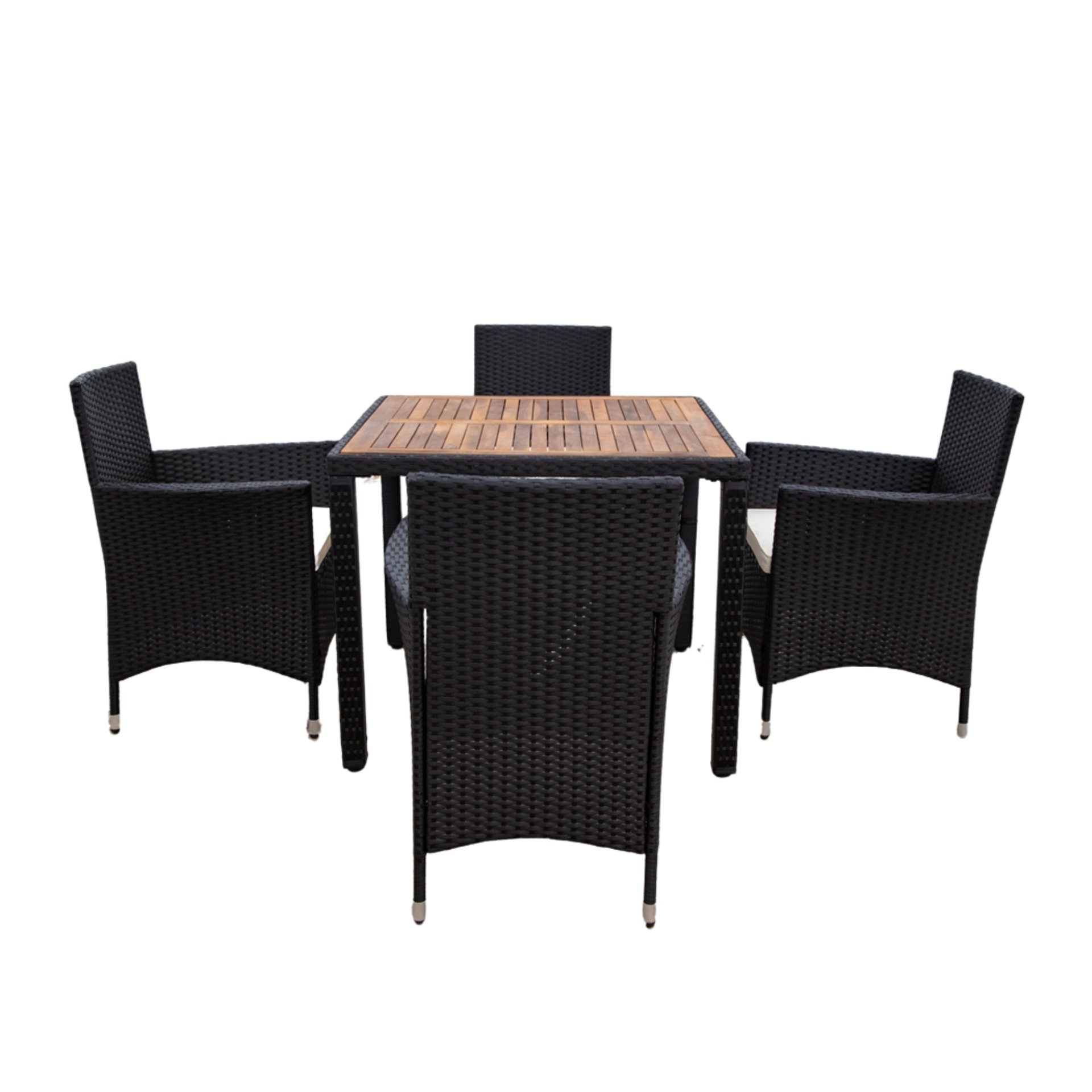 5 Piece Outdoor Patio Wicker Dining Set Patio Wicker Furniture Dining Set With Top - Black / Creme - Image 10