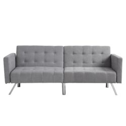 Futon Sofa Bed Convertible Folding Lounge Couch, Armrests - Light Gray