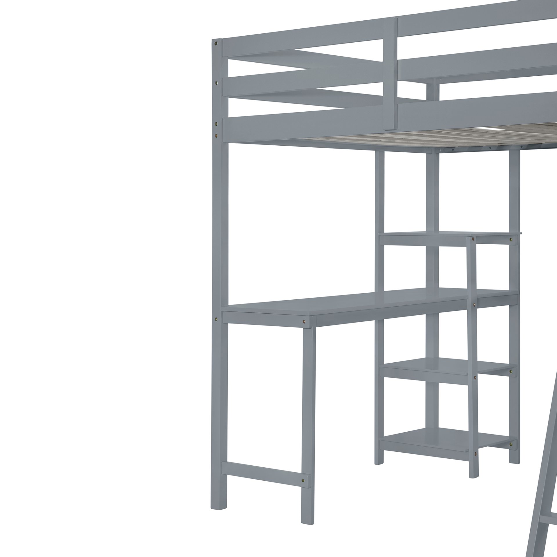 Full Size Loft Bed With Wardrobe And Desk And Shelves - Gray - Image 12