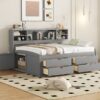 Full Size Daybed With 2 Bedside Cabinets, Upper Shelves And 4 Drawers - Gray - Image 14