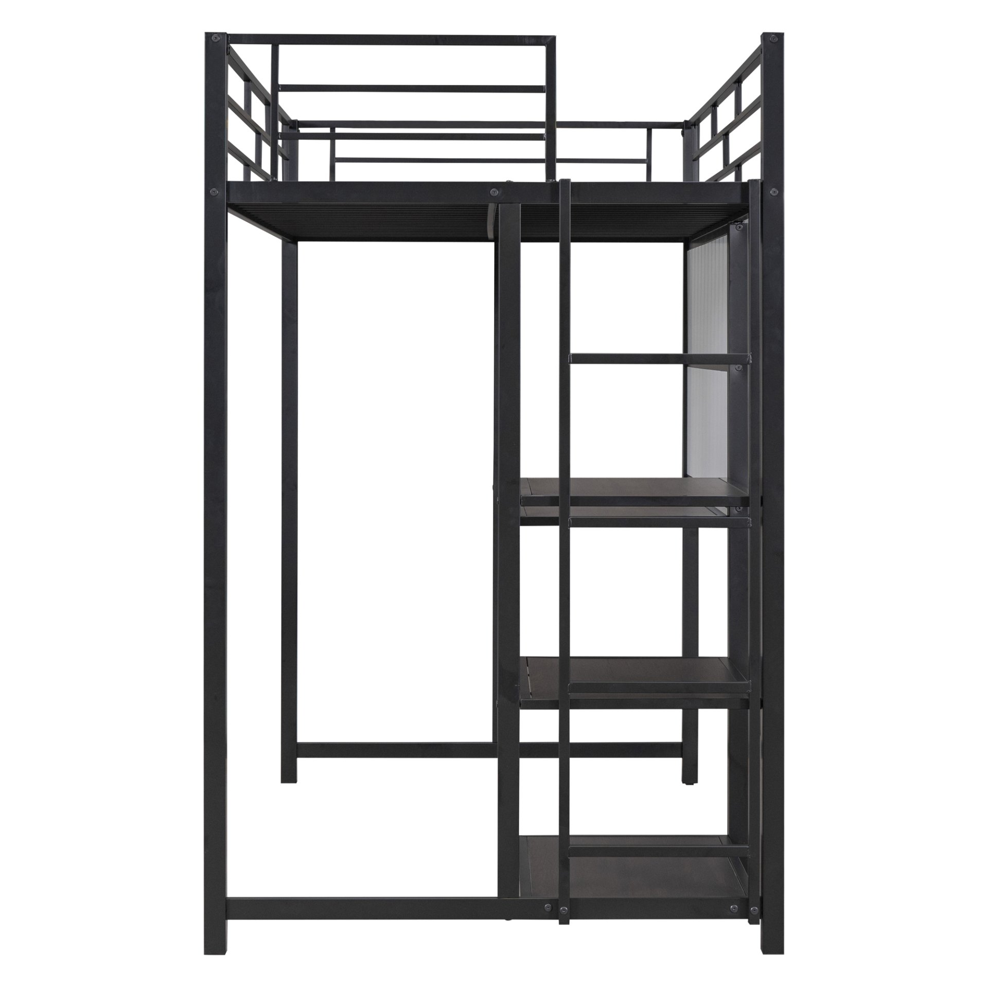 Twin Size Loft Bed With Desk And Whiteboard With 3 Shelves And Ladder - Black - Image 8