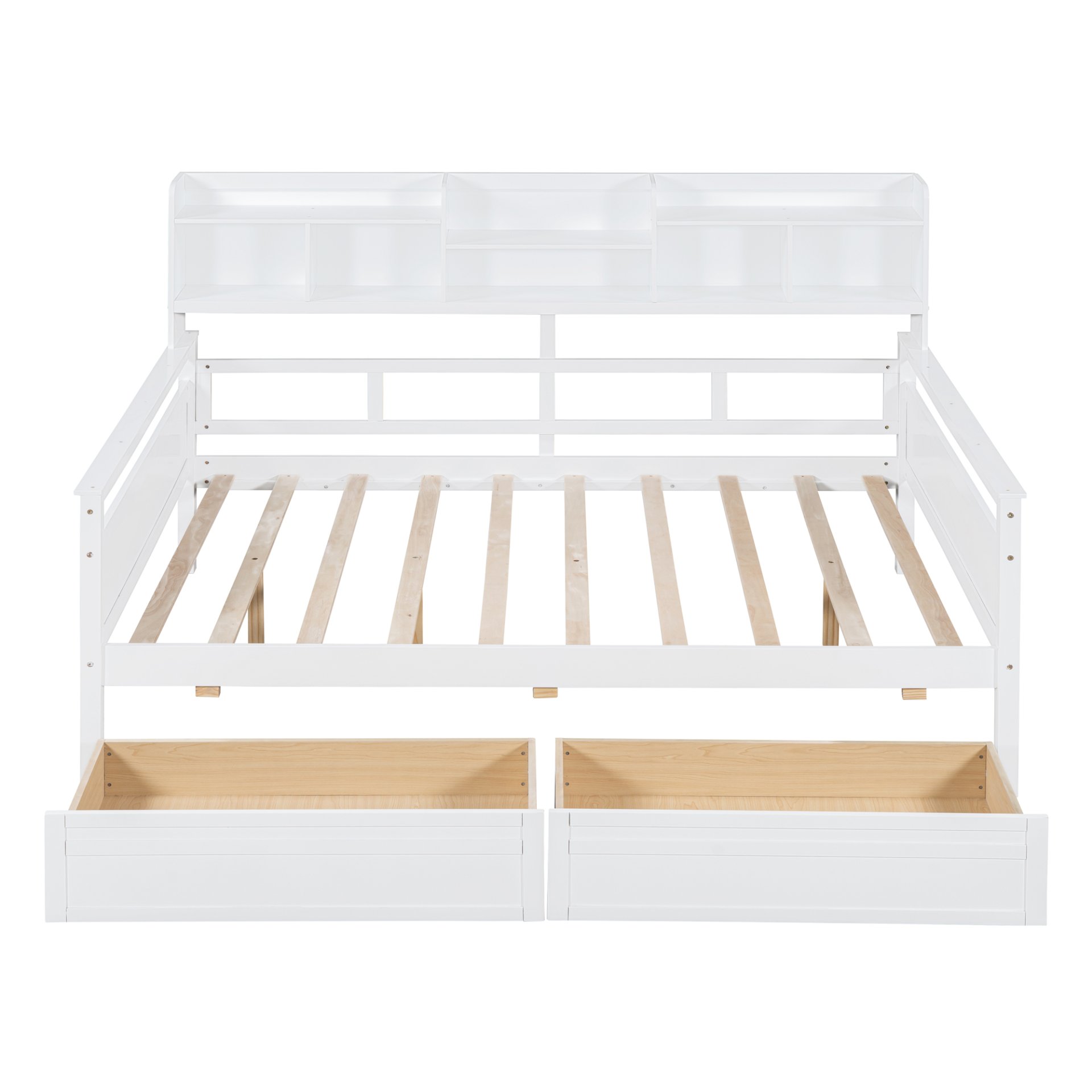 Full Size Daybed, Slat Support, With Bedside Shelf And Two Drawers - White - Image 3