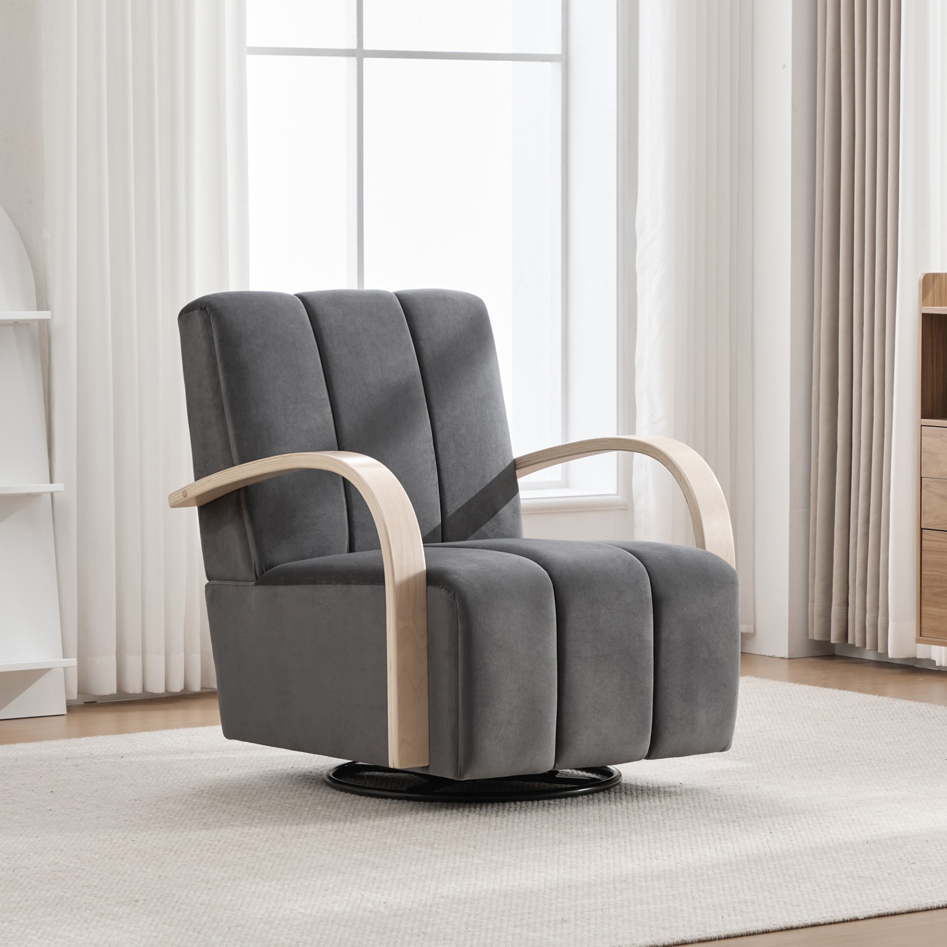360° Swivel Accent Chair With Armrests - Charcoal - Image 2