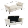 Velvet Multifunctional Storage Rectangular Ottoman Bench With 1 Pillow - Beige - Image 3
