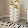Floor Metal Vase Modern Style Decoration Home Droplet Shaped Metal Vase 3 Piece Set Gorgeous Home Decoration Large Glazed Metal Vase - Gold / White - Image 17