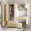 3 Door Storage Desk Wardrobe For Bedroom With Shelves And 3 Drawers - Natural - Image 14