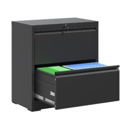 Premium 2 Drawer Metal Lateral File Cabinet With Lock Steel Wide Horizontal Filing Cabinets For Home Office - Black