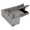 U-Shaped Sectional Sofa Pull Out Sofa Bed With Two USB Ports, Two Power Sockets, Three Back Pillows And A Storage Chaise For Living Room - Light Gray - Image 18