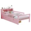 Twin Size Bed With Headboard Storage Rack, 2 Under Bed Drawers, 3 - Side Guardrails For Safety And Security - Pink - Image 19