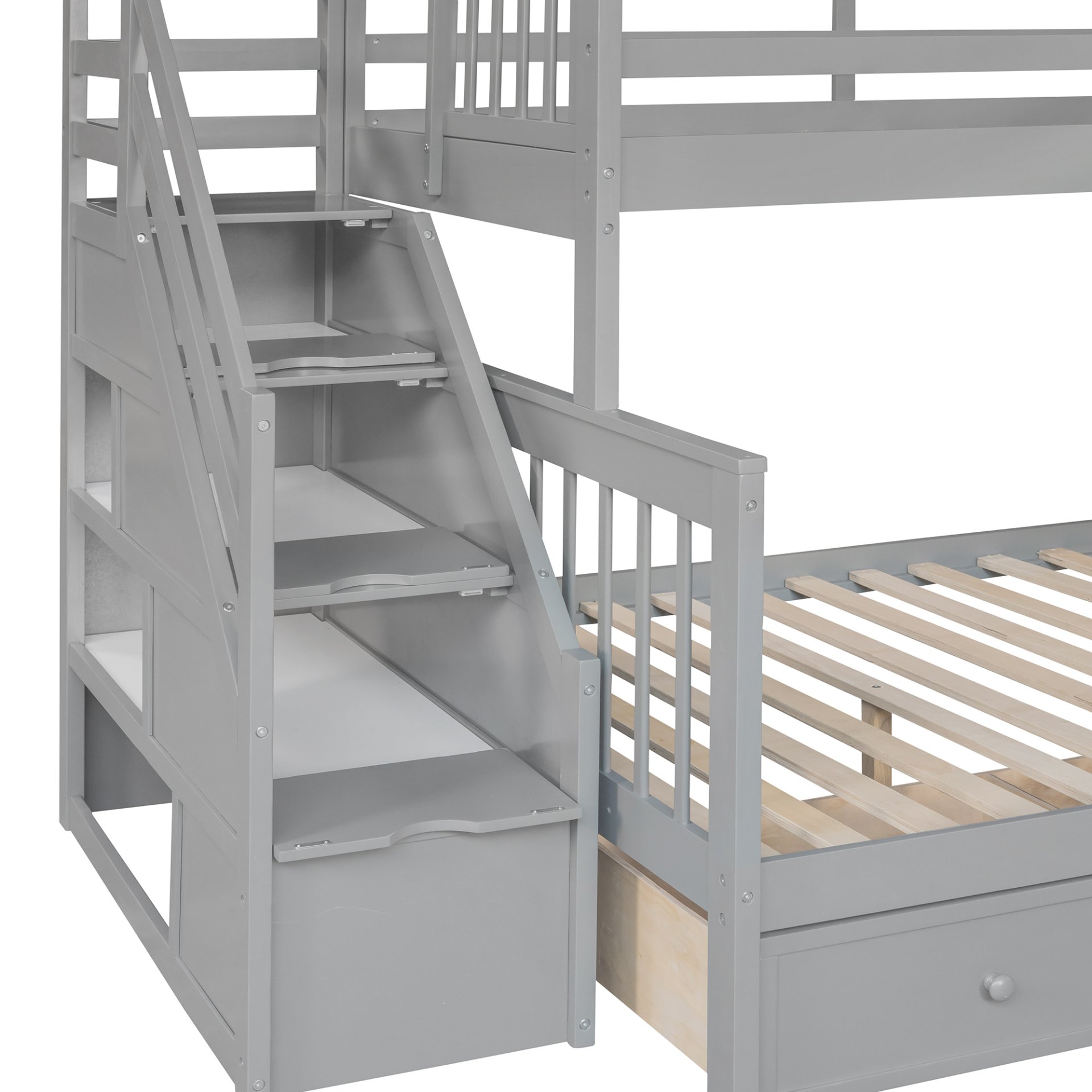 Twin Over Full L Shaped Bunk Bed & 3 Drawers, Ladder And Staircase - Gray - Image 11