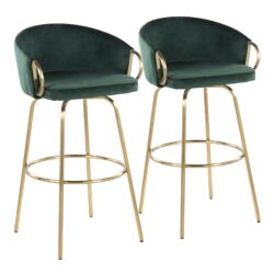 Claire - Contemporary / Glam Fixed Height Bar Stool Round Footrest (Set of 2) - Green / Gold