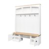 Farmhouse 4 In 1 Hall Tree With Wood Grain Bench And Top, Multifunctional Coat Rack With Hooks And Shell Handles, Mudroom Bench With Adjustable Shelves For Hallway, Living Room - White - Image 11