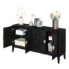 4 Door Sideboard Storage Cabinet For Living Room And Dining Room, 2 Large Cabinets With Gold Handles And Adjustable Shelf - Black - Image 12