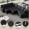 L-Shaped Sofa Sectional Sofa Couch Pull-Out Sofa Bed With Charging Devices And Cup Holders For Living Room - Blue Black - Image 8