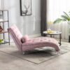 Velvet Chaise Lounge Indoor, Button Tufted Upholstered Chaise Lounge Chair With Pillow - Pink - Image 8