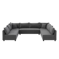 Modular Sectional Reversible U Shaped Couch Set, Free Combination Minimalist Style Oversized 8 Seat Convertible Sofa - Gray
