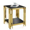 Square End Table With Tempered Glass Top For Living Room - Black / Gold - Image 5