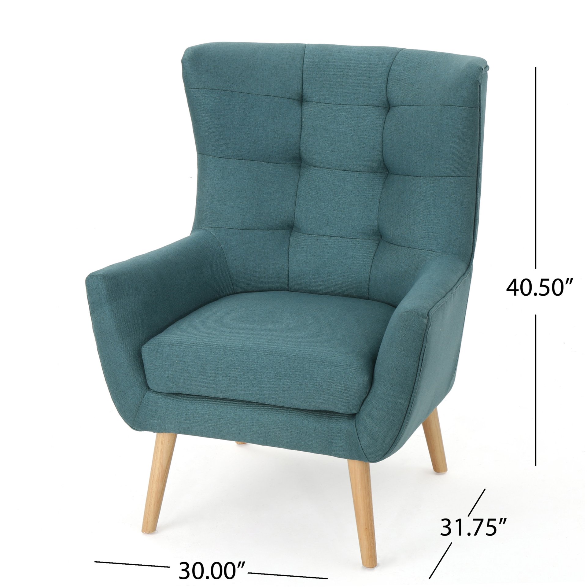 Mid Century Modern Club Chair With Tufted Back And Rubberwood Legs - Teal - Image 3
