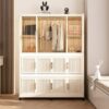 Portable Wardrobe Closet Storage Organizer With 12 Magnetic Doors, 12 Cubes & Hanging Rod - White - Image 5