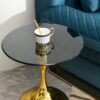 Elegant Small Round Side Table With Tempered Glass Top For Living Room - Gold - Image 2
