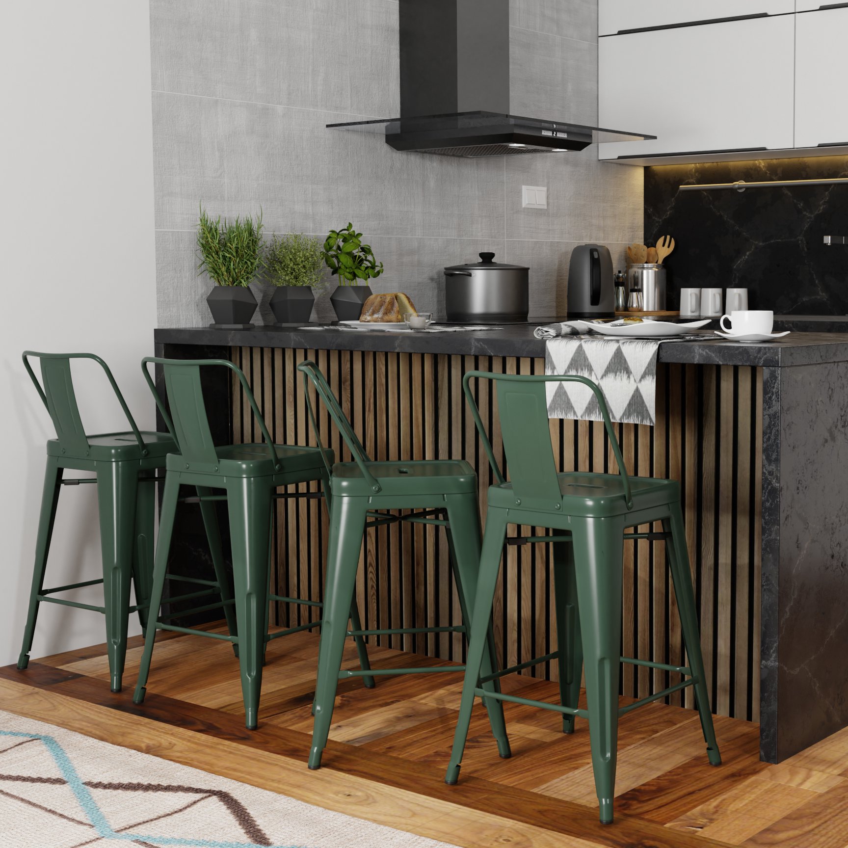 Rayne - Metal Counter Height Stool (Set of 4) - Deep Sage Green - Image 9