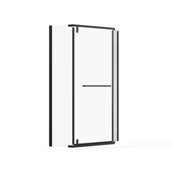 Neo Angle - Frameless Shower Door With White Acrylic Shower Base Combo - Matte Black