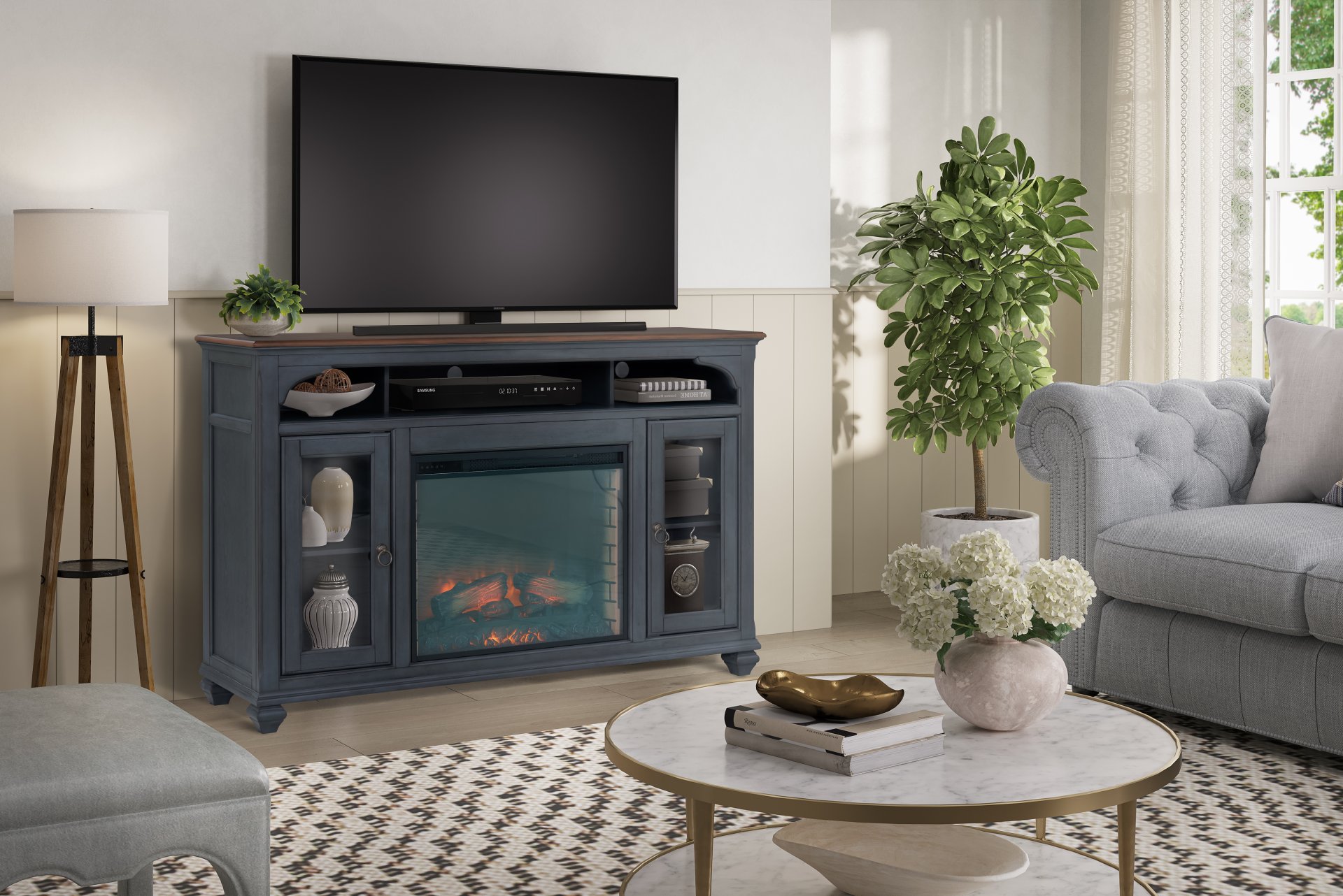 Americana - 66 In Fireplace TV Stand For TVs Up To 80" - Blue - Image 2