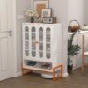 Modern Minimalist Double Door Shoe Cabinet With Adjustable Mesh Doors - White - Image 2