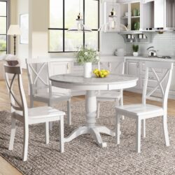 5 Pieces Dining Table And Chairs Set For 4 Persons, Kitchen Room Solid Wood Table With 4 Chairs - White