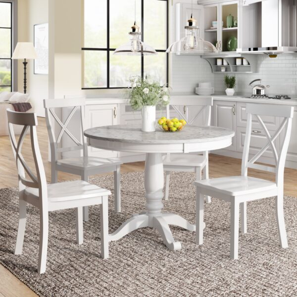 5 Pieces Dining Table And Chairs Set For 4 Persons, Kitchen Room Solid Wood Table With 4 Chairs - White