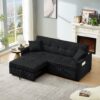 3 In 1 Convertible Sleeper Sofa Bed, Modern Fabric Loveseat Futon Sofa Couch Pullout Bed, Small Love Seat Lounge Sofa Reclining Backrest, Pillows, Pockets, Home Furniture For Living Room - Black - Image 4