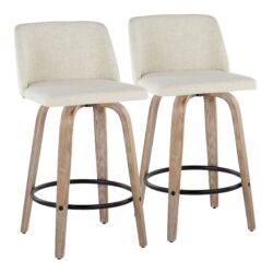 Toriano - Contemporary Fixed Height Counter Stool Swivel With Round Footrest (Set of 2) - Whitewashed / Cream
