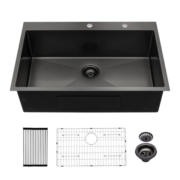 30" Single Bowl Topmount Kitchen Sink 16 Gauge Stainless Steel - Gunmetal Black