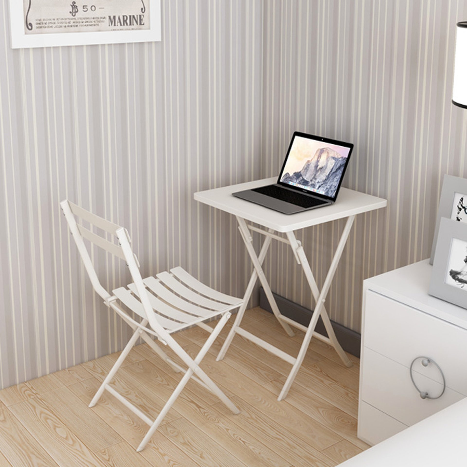 3 Piece Patio Bistro Set Of Foldable Square Table And Chairs - White - Image 10