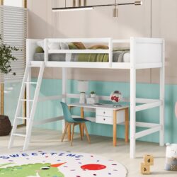 Twin Size Loft Bed With Ladder - White