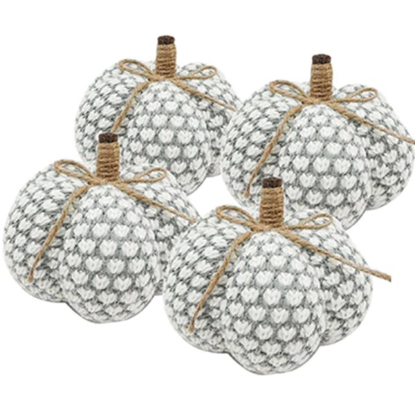 Knite Pumpkin Ornament Decor For Holiday Harvest Festival Fall Festival & Thanksgiving (Set of 4) - Gray