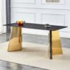 Patterned Slab Dining Table With Golden Stainless Steel Butterfly Legs - Black / Gold - Image 2
