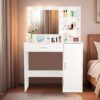 Vanity Desk With Mirror And Adjustable LED Lights, 3 Lighting Modes, Drawer And Storage Cabinet - White - Image 14