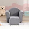 Kids Velvet Upholstered Chair With Ottoman For Comfortable Seating - Gray - Image 5