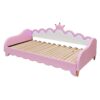 Twin Extending Daybed With LED Lights, Modern Upholstered Princess Daybed With Crown Headboard - Pink - Image 8