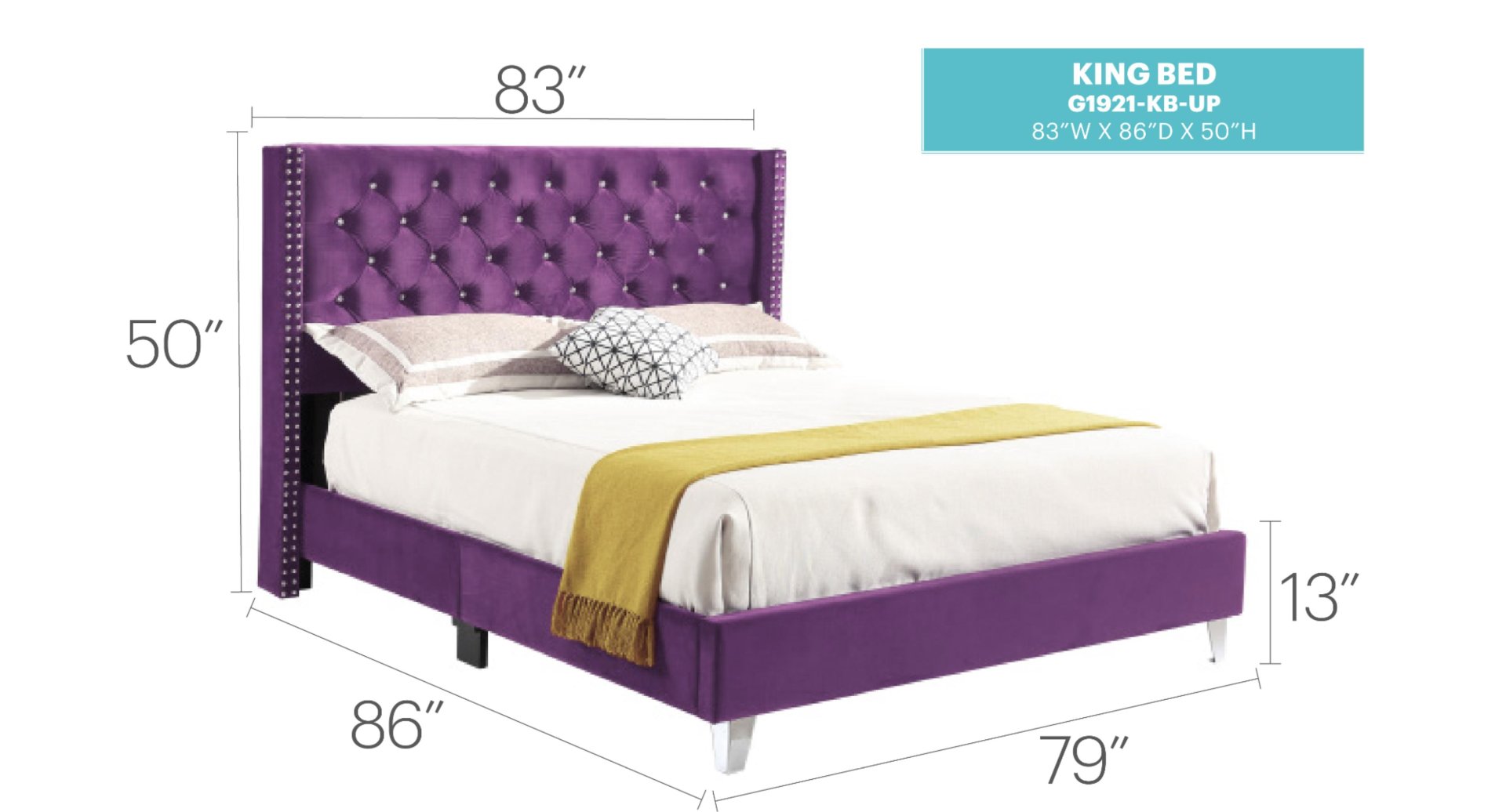 King Bed Elegant Transitional - Purple - Image 5