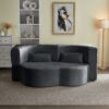 Floor Sofa With 2 Pillows, Convertible Plush Corduroy Foam Filled Sleeper Sofa Bed - Dark Gray - Image 6